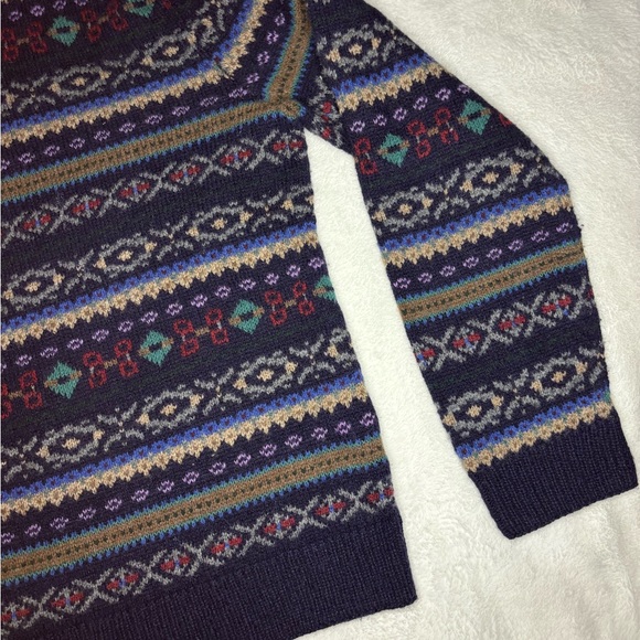 VTG Polo Ralph Lauren Wool Hand Knit Fair Isle Knit Sweater L Men Quarter Zip - Picture 3 of 9